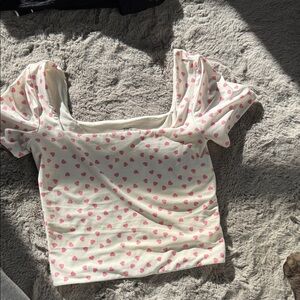 Cream Top with Pink Heart Design